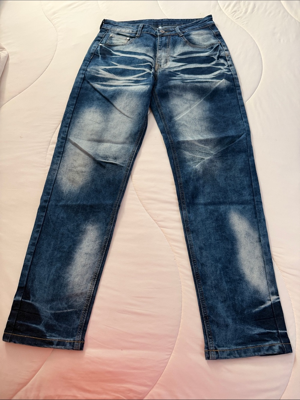 Men's Straight Leg Faded Blue Jeans